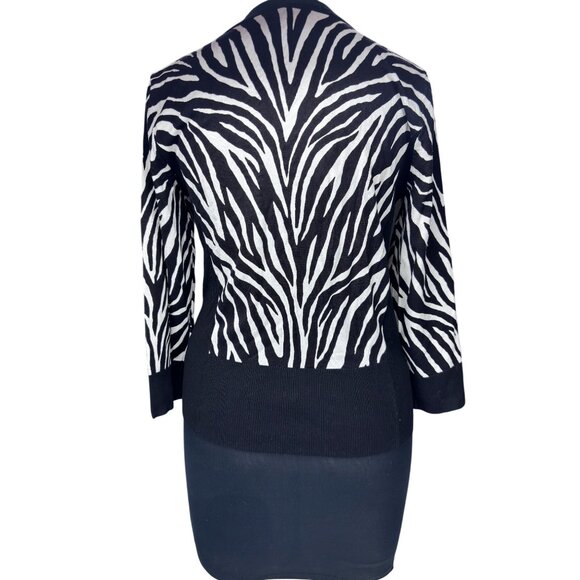 White House Black Market Zebra Print Cardigan Sweater Black & White Medium - Picture 3 of 11